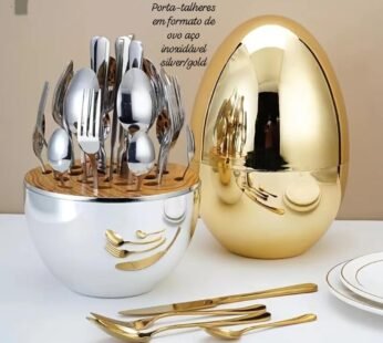 Jogo 24pc Porta-talheres em formato de ovo aço inoxidável  silver/gold